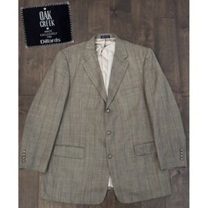 Oak Creek Men's Windowpane Blazer Suit‎ Jacket Size 44L Wool/Silk Blend 3-Button
